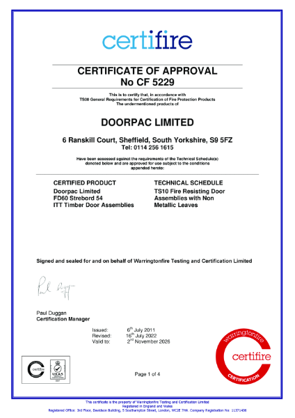 Doorpac CF5229 Certifire Certificate