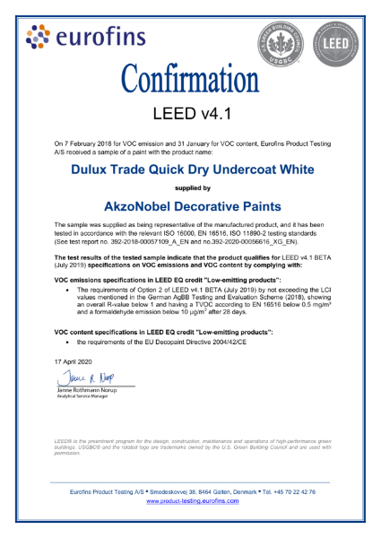 Dulux Trade QD Undercoat LEED Attestation