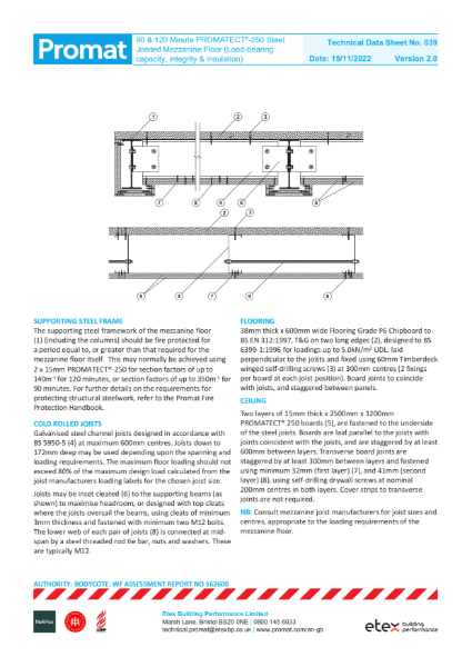 PROMATECT-250 - Protection to Steel Joisted Mezzanine - 120 mins fire protection