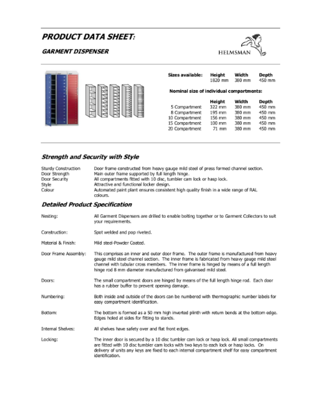 Product Data Sheet - Garment Dispenser