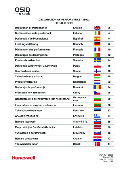 XTRALIS OSID EN54-12 Declaration of Performance