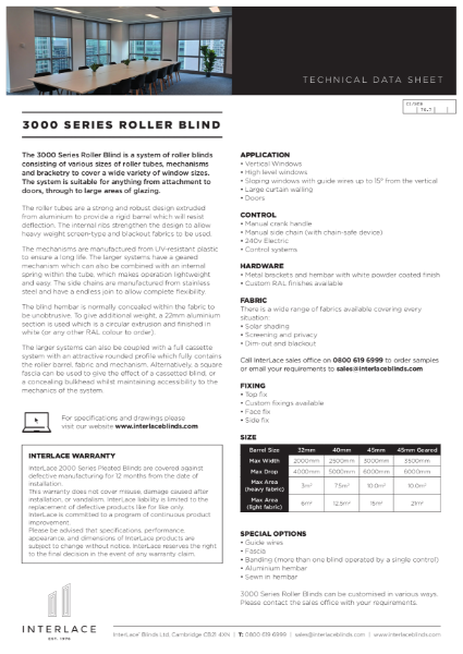 3000 Series Roller Blind - Literature