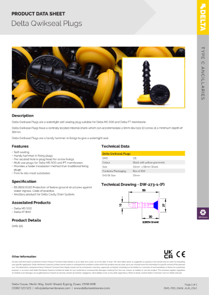 Delta Qwik-Seal Plug Product Data Sheet