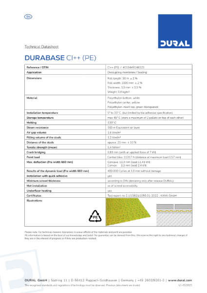 DURABASE CI++ (PE) Technical Datasheet
