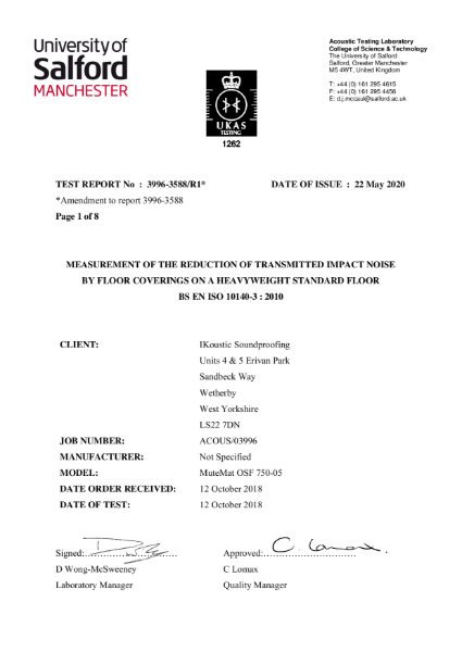 MuteMat OSF 750-05 - University of Salford - Concrete Floor Acoustic Test