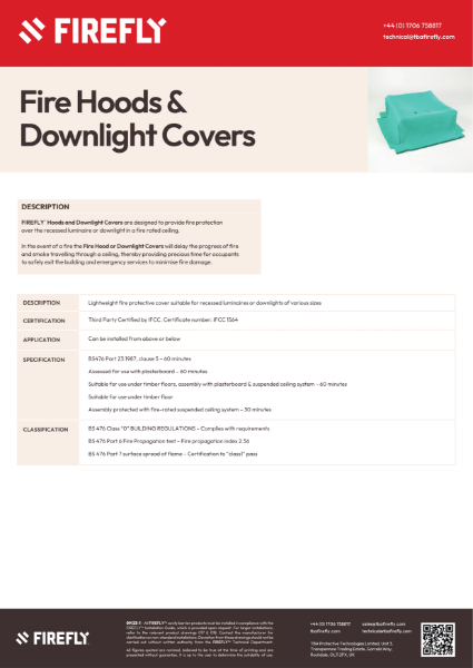 FIREFLY™ Fire Hoods & Downlight Covers - Data Sheet