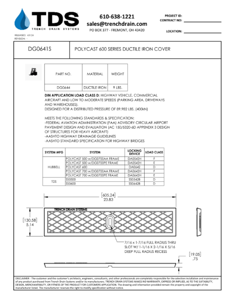 Polycast 600 Series Ductile Iron Cover - DG0641S