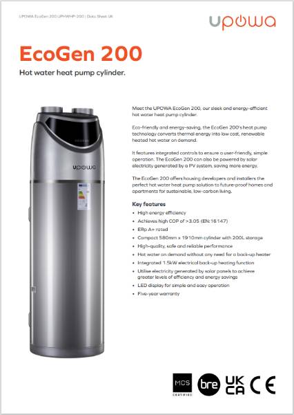 EcoGen 200 Hot Water Heat Pump Data Sheet