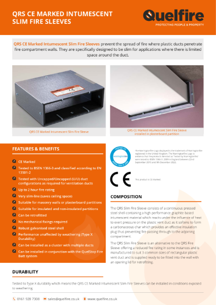 Product Data Sheet - QRS Intumescent Slim Fire Sleeve for Plastic Vent Ducts