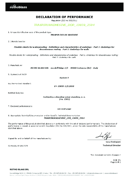 Traspir Evo UV Adhesive - DoP