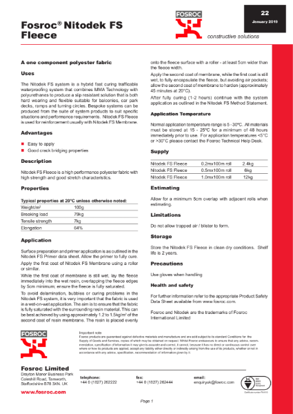 Nitodek FS Fleece Technical Datasheet