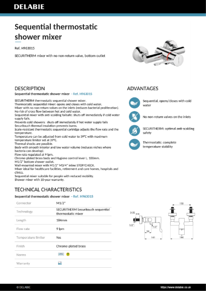 SECURITHERM Shower Mixer Data Sheet - H963015