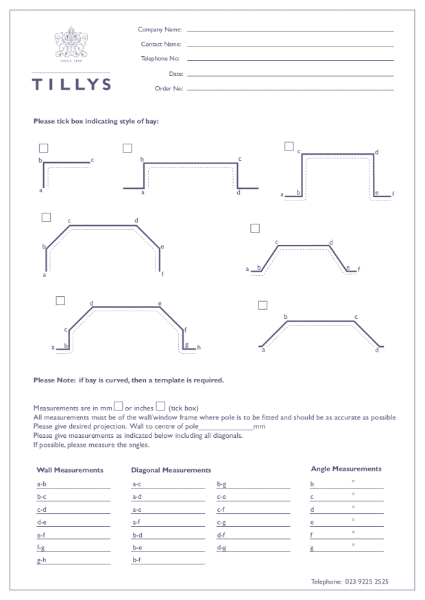 Curtain Tracks, Poles, Rails - Bay Window Measure Sheet