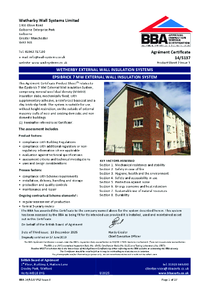 BBA - Epsibrick MW External Wall Insulation System