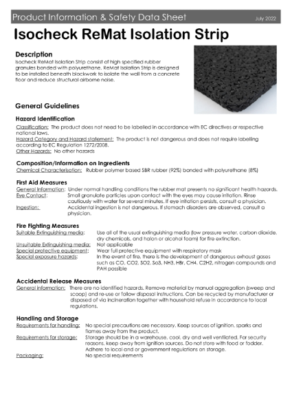 Isocheck ReMat Isolation Strip - Safety Data Sheet