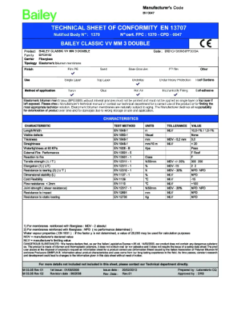 A-CLASS-U3 - Bailey Classic 3mm Underlay - Technical Datasheet