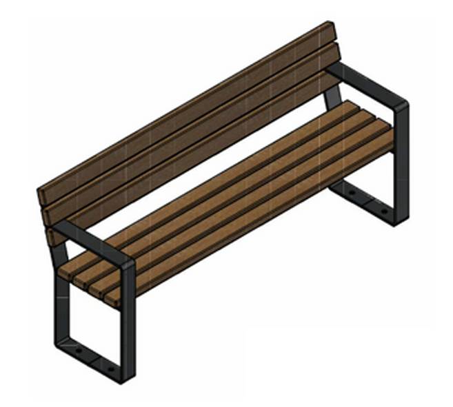Urban Square Park Bench with Backrest