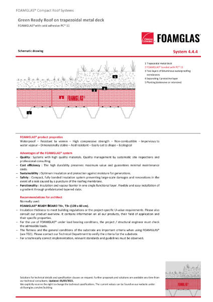 TDS_4.4.4_Warm Roof - Metal Deck - FOAMGLAS Insulation (Cold Adhesive) for Green Roof Applications (Flat or Tapered)