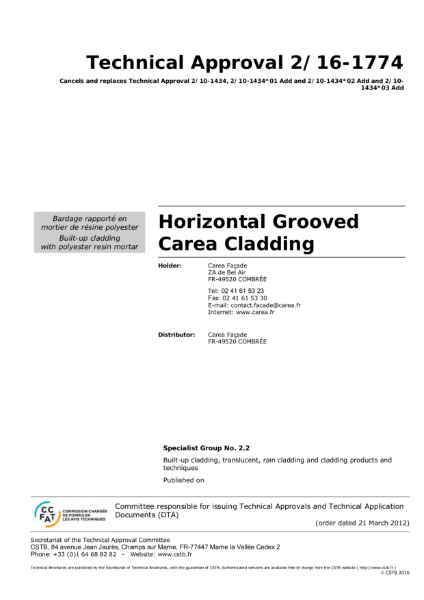 CSTB Technical Approval Grooved Carea Horizontal Fitting 2-16-1774