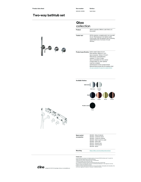 Two-way bathtub set w/o thermostat (data sheet)