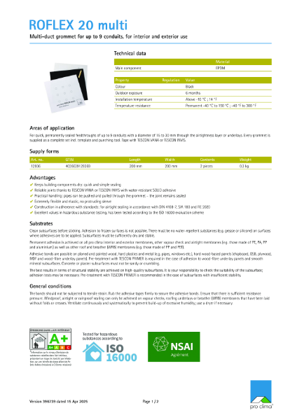 Roflex 20 Multi Technical Datasheet