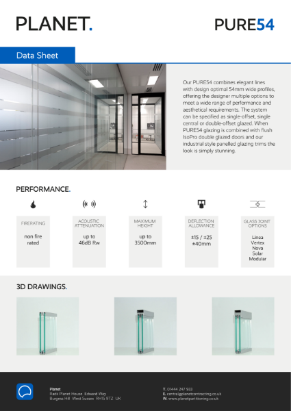 PURE54 Glazed Partition System Data Sheet