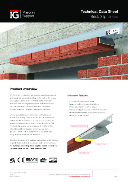 IG Brick Slip Lintel Technical Data Sheet