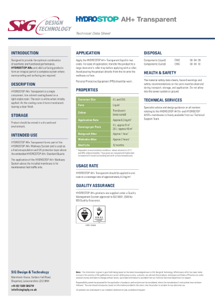 Hydrostop AH+ Transparent Datasheet