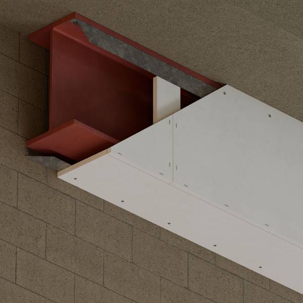 PROMATECT-250® - 2 Sided Beam Protection up to 600 mm Deep and 325 mm Wide. Board fix to Angle, Angle fix to wall - ST P250-010S