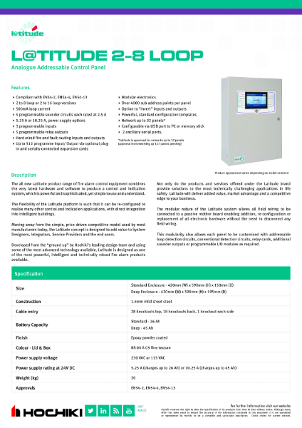 LATITUDE 2-8 LOOP Analogue Addressable Control Panel