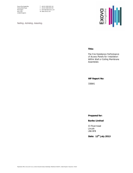 Fire resistance test - Ceiling Plasterboard door access panel 1200 x 600mm