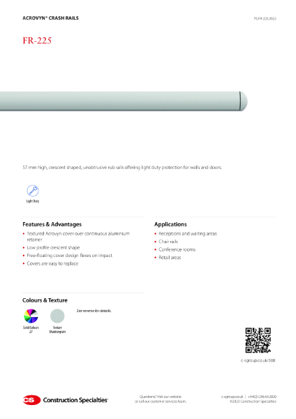 CS Acrovyn FR-225 Rub Rail_Product Sheet (09.23)