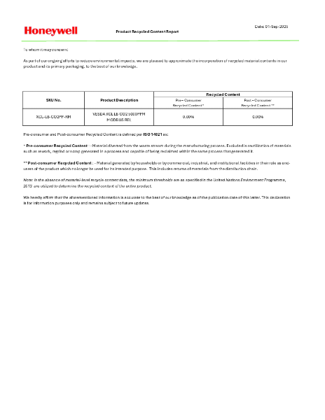 XCL-LB-CO2PP-RM Recycled Content Declaration