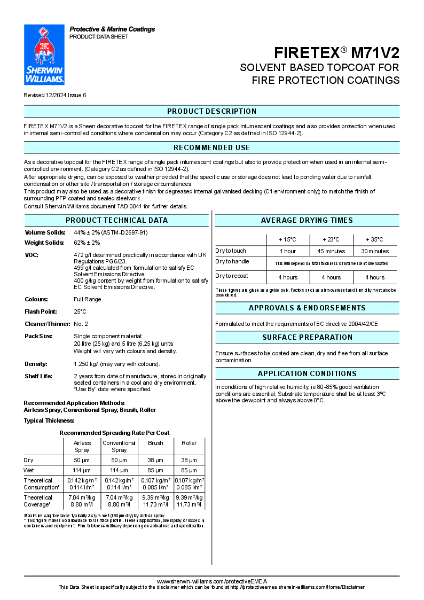 Steel Protection FIRETEX® M71V2 Product Data Sheet