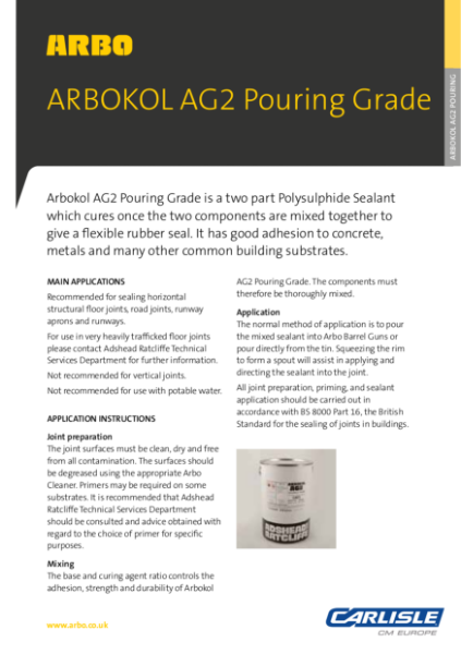 ARBOKOL AG2 Pouring Grade Data Sheet