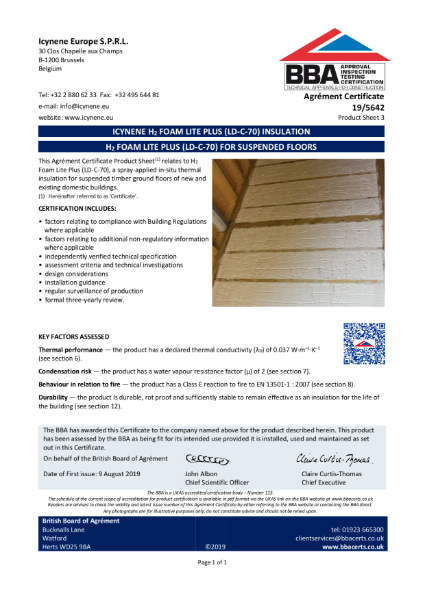 H2Foam Lite Plus Suspended Roof - BBA Certificate