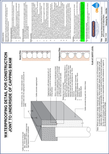 Waterproofing Detail For Construction Joint to Underside of Capping Beam