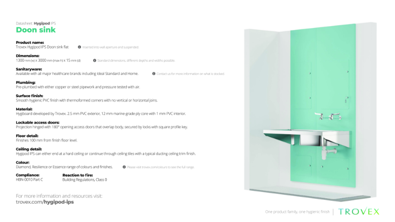 Hygipod Doon sink – Product Data Sheet