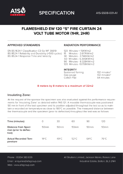 A1S Flameshield EW120 Fire Curtain - Single With Smoke Seals