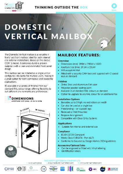 Domestic Vertical Mailbox Datasheet