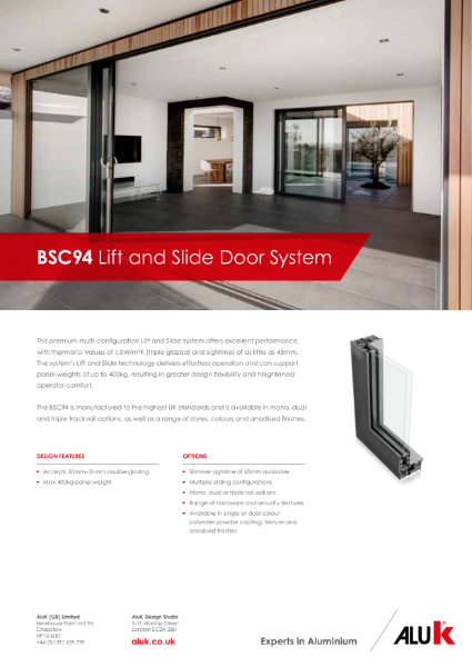 AluK BSC94 Lift and Slide Door System Datasheet