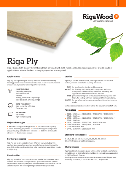 Riga Ply - Birch Plywood - Datasheet - Riga Wood