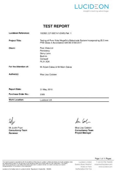 Mega-Grip 25.5mm PVB Laminate Glass Test Report | Pure Vista Ltd | NBS ...