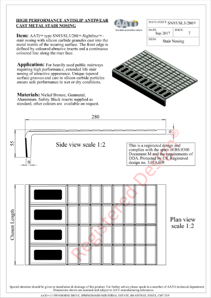 Stair Nosing Anti-slip type SN93/SL3/280® Cast metal