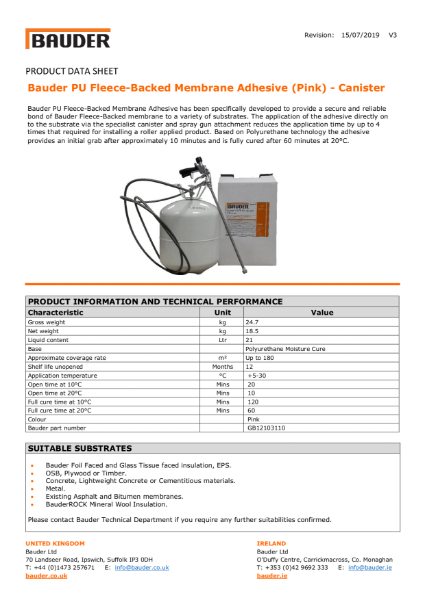 Bauder Fleece-Backed Membrane Adhesive - Canister - Product Data Sheet