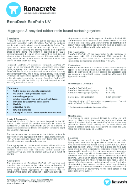 RonaDeck EcoPath UV data sheet