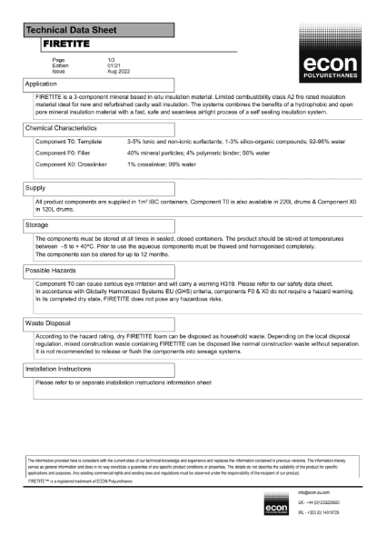 Firetite Technical Data Sheet