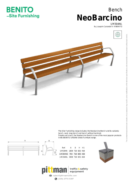 Benito Neobarcino Wooden Park Bench Data Sheet