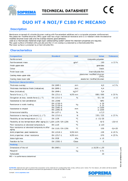 DUO HT 4 NOI/F C180 FC MECANO - Technical Data Sheet