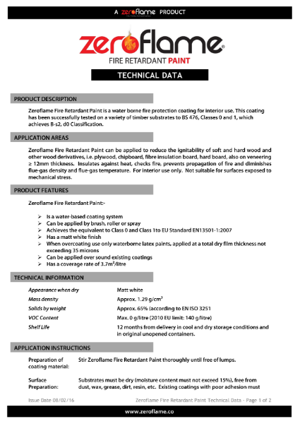 Zeroflame Fire Retardant Paint Tech Data Sheet | Zeroflame | NBS Source